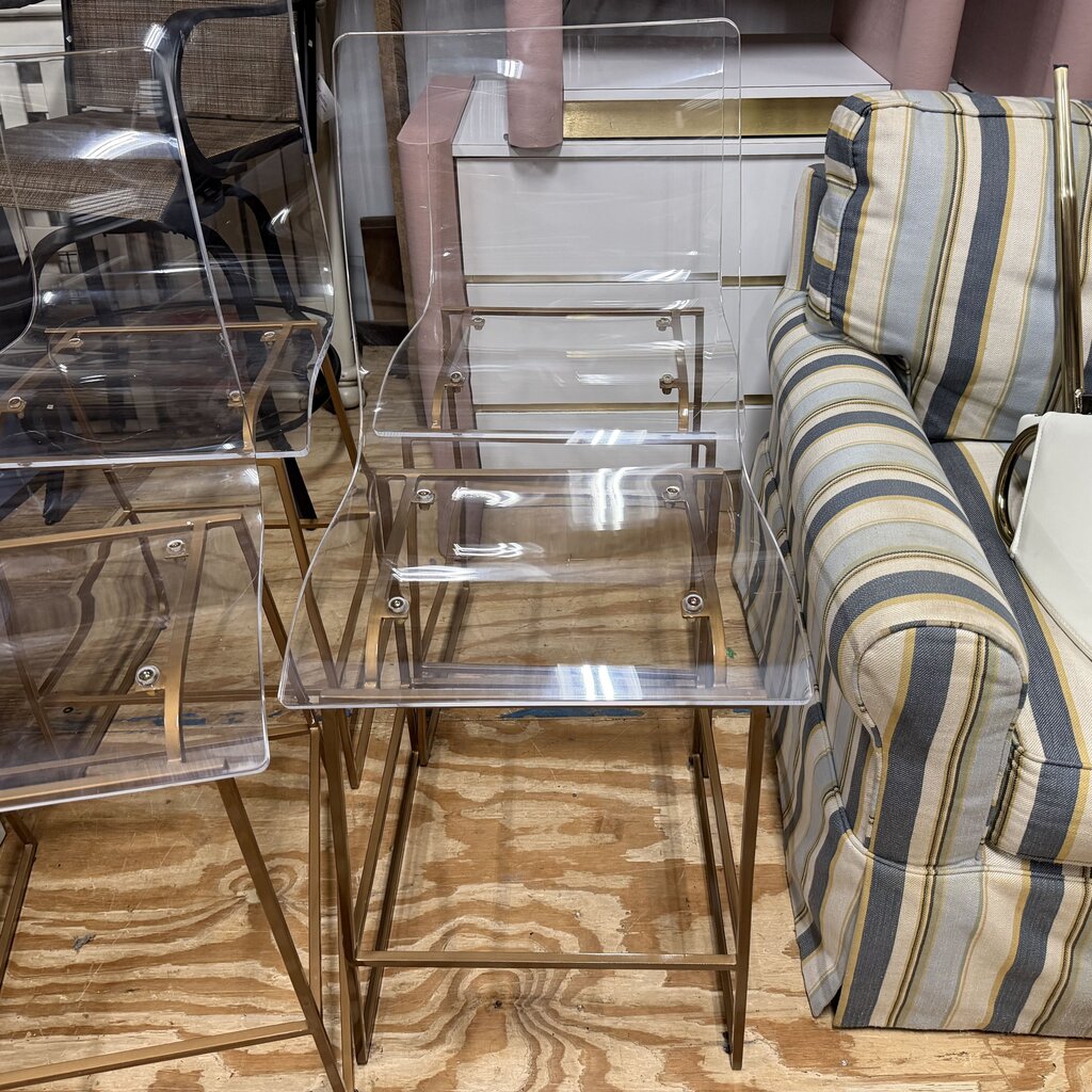 Set/4 Acrylic Bar Stools w/Gold Metal Base