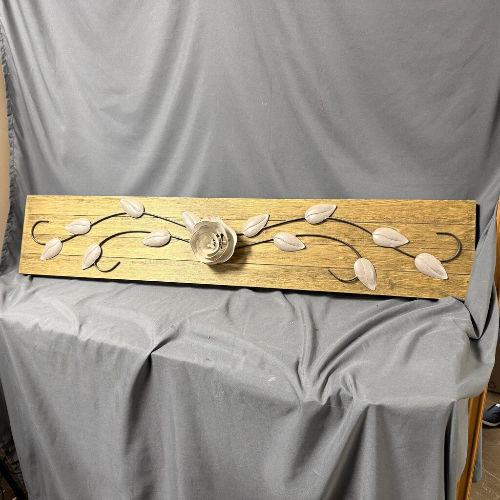 Metal Flower on Wood Board Wall Decor