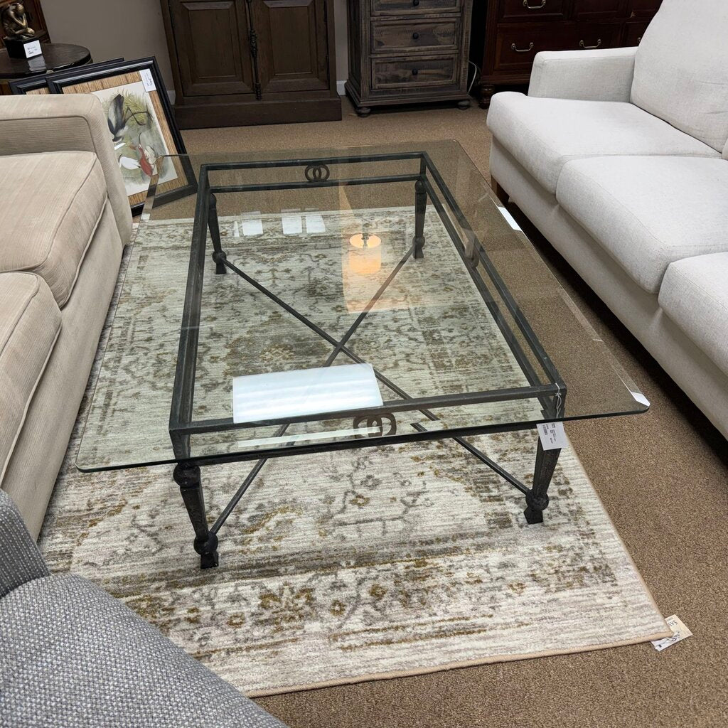 Large Iron + Glass Coffee Table
