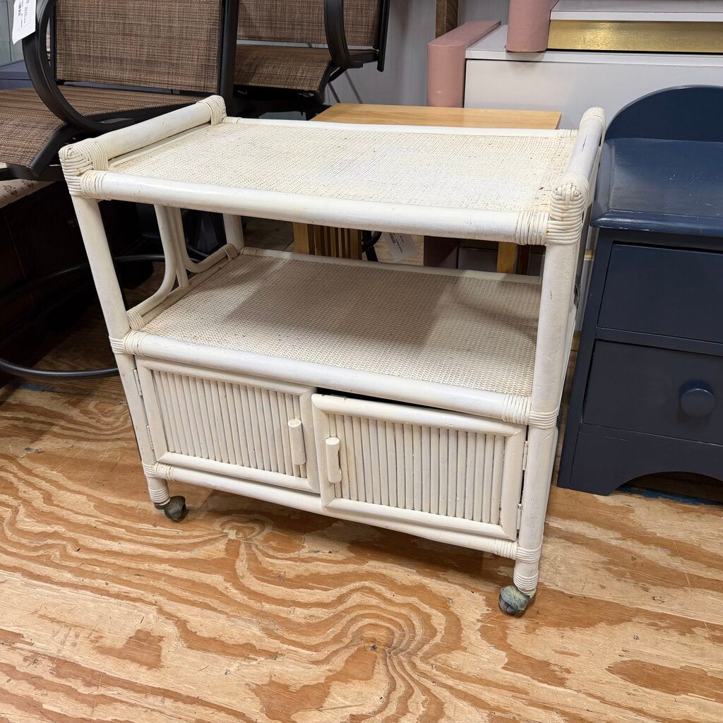 Rattan Rolling TV Cart
