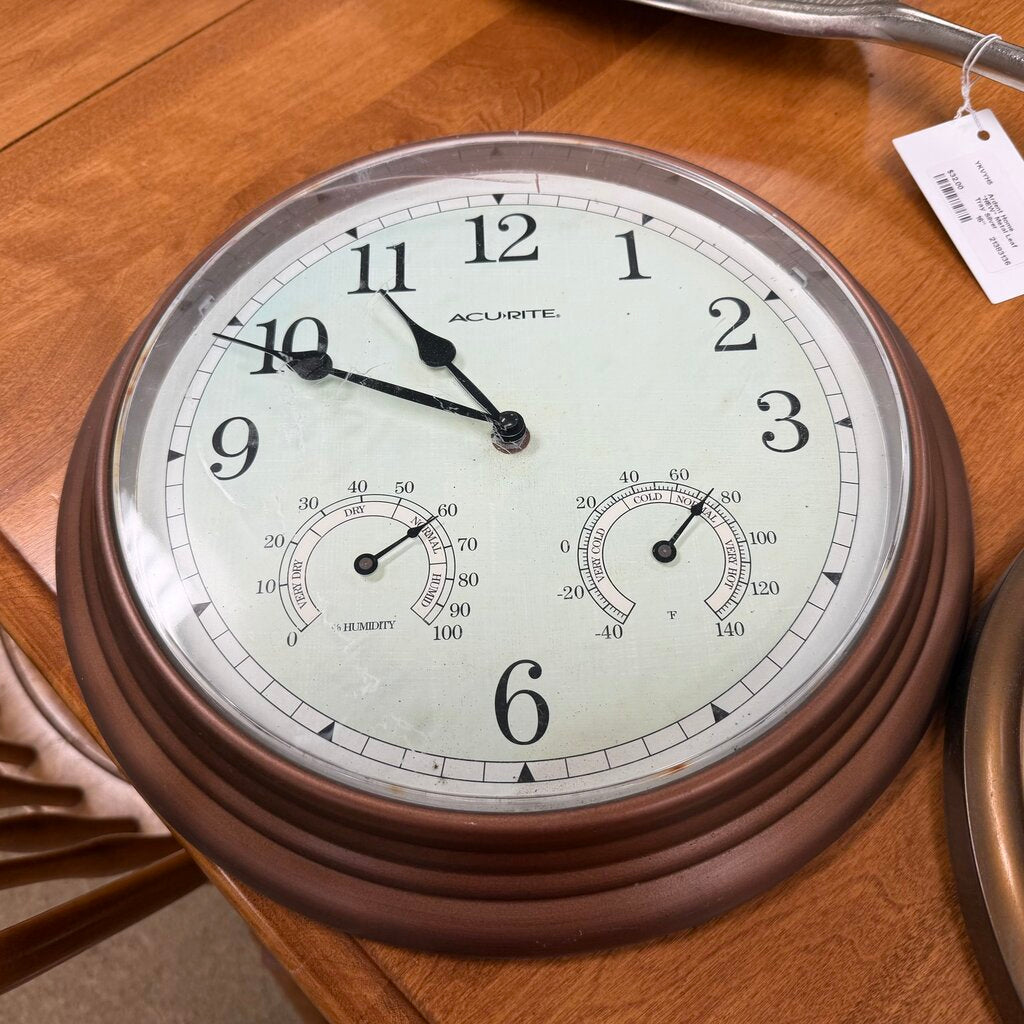 Metal Outdoor Clock w/Temp + Humidity
