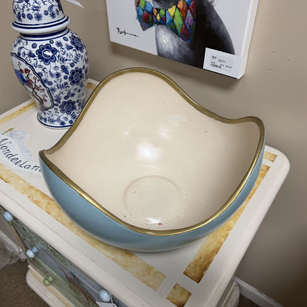 Aqua + White Metal Scalloped Bowl