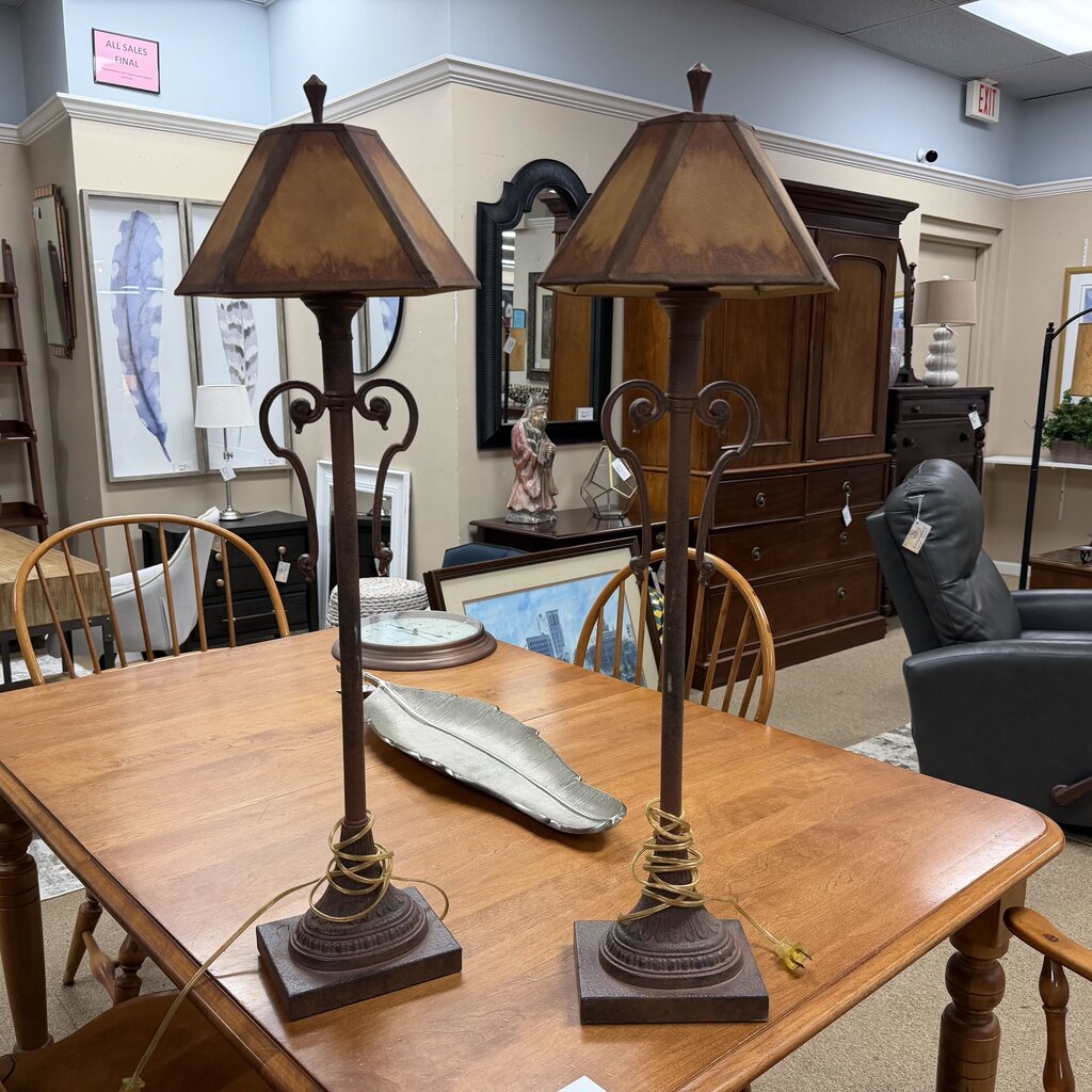 Pair Aged Metal Lamps