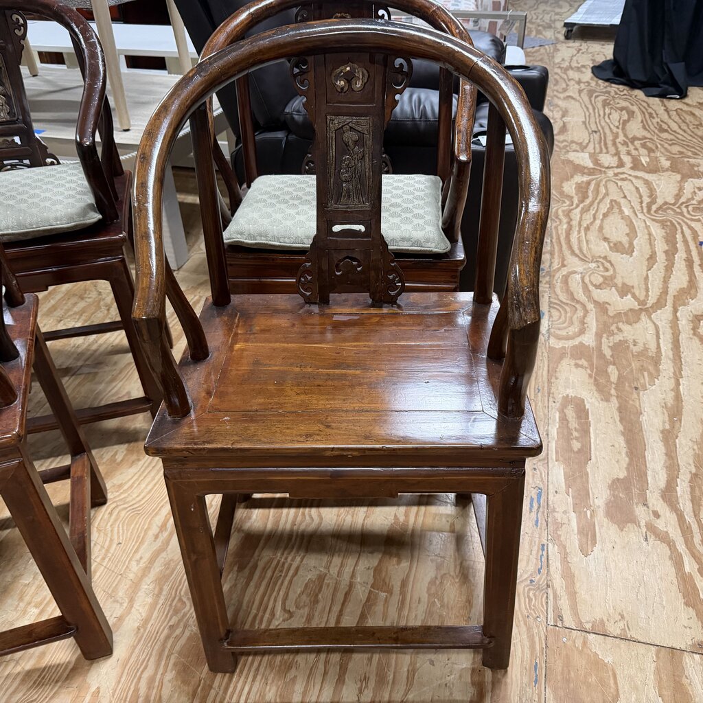 Set/4 19th C. Ming Style Rosewood Horseshoe Back Armchairs