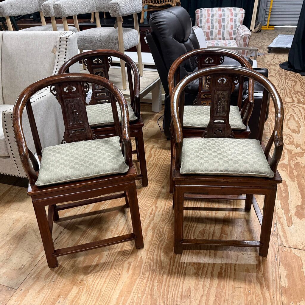 Set/4 19th C. Ming Style Rosewood Horseshoe Back Armchairs