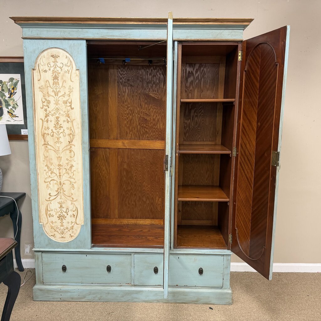 Vintage Hand Painted French Country Pine Wardrobe