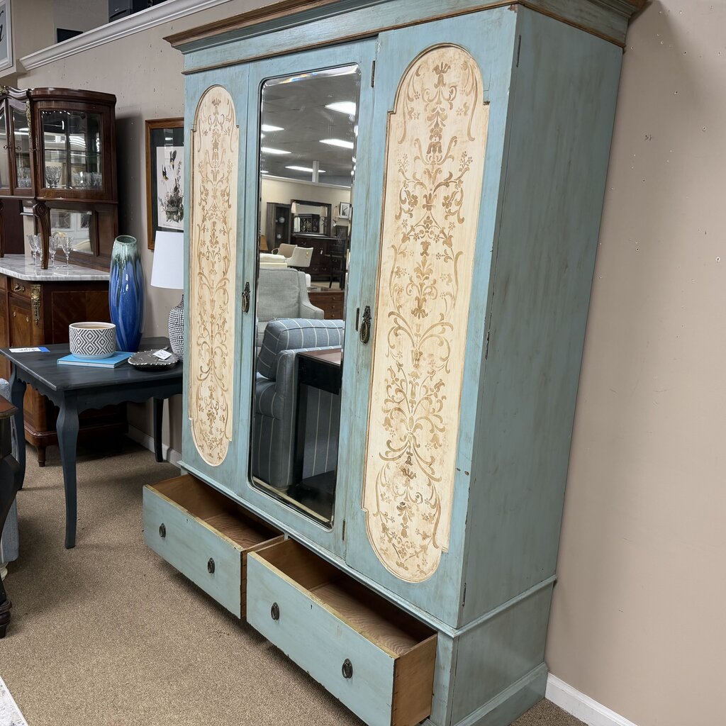 Vintage Hand Painted French Country Pine Wardrobe