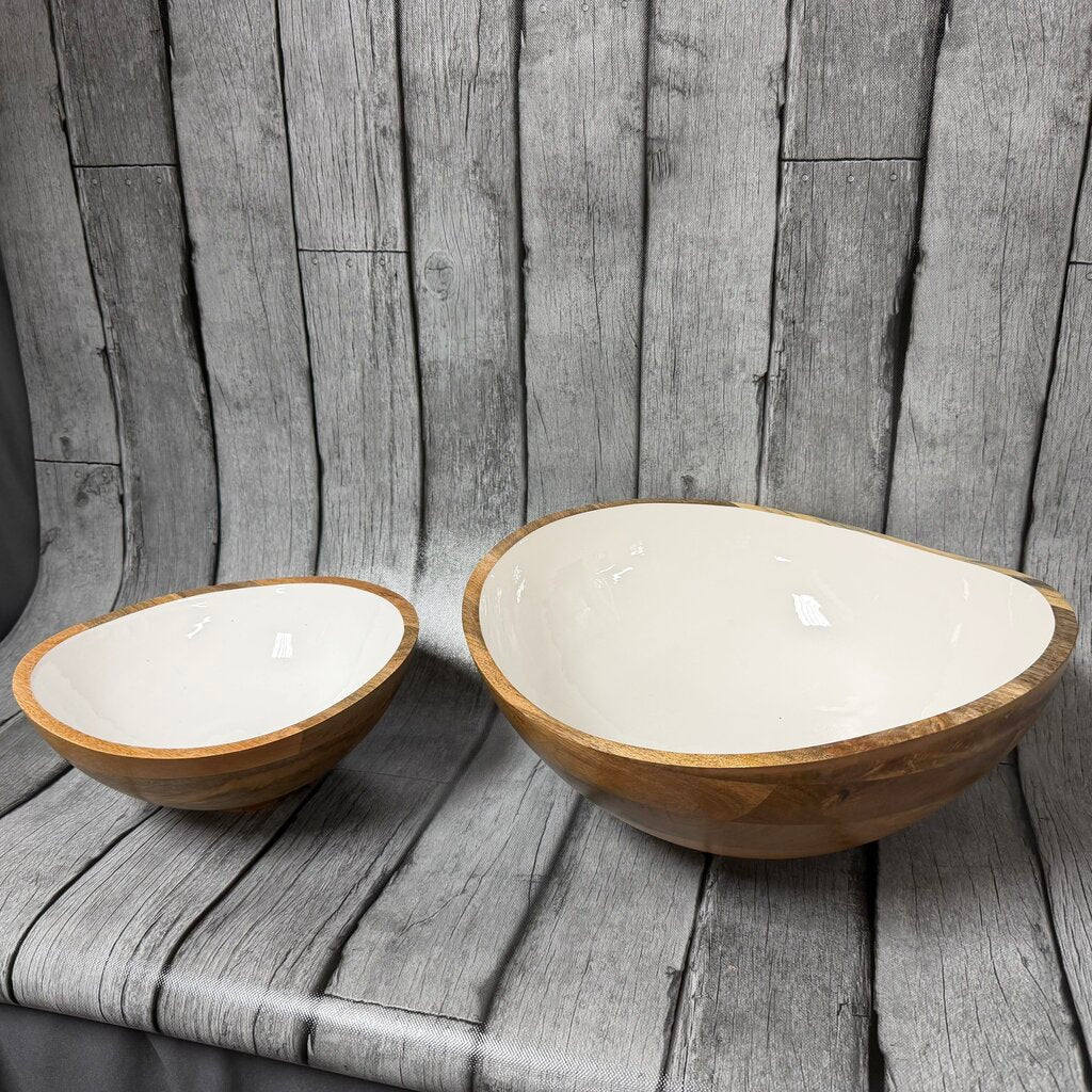 *NEW* Pair Palmer Wood + White Serving Bowls