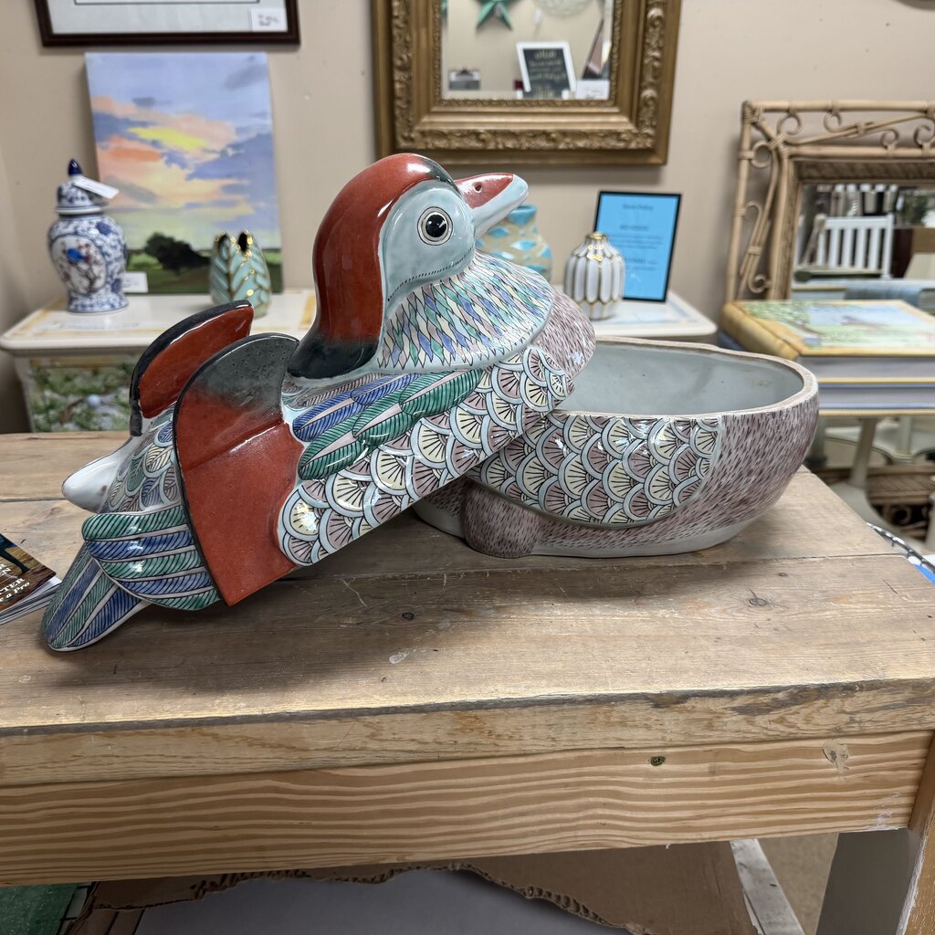 Vintage Chinese Porcelain Famille Rose Duck Tureen