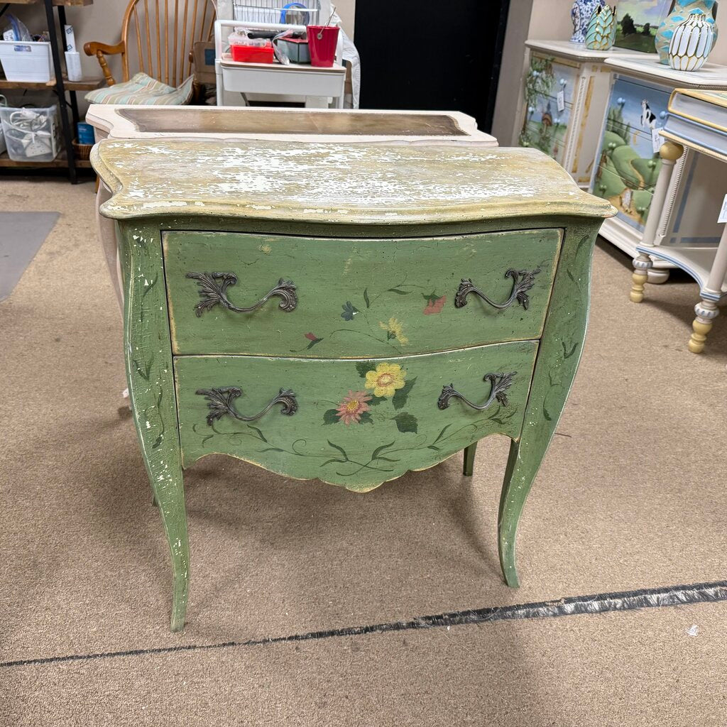 Early 19th c Distressed Italian Hand Painted Serpentine Chest