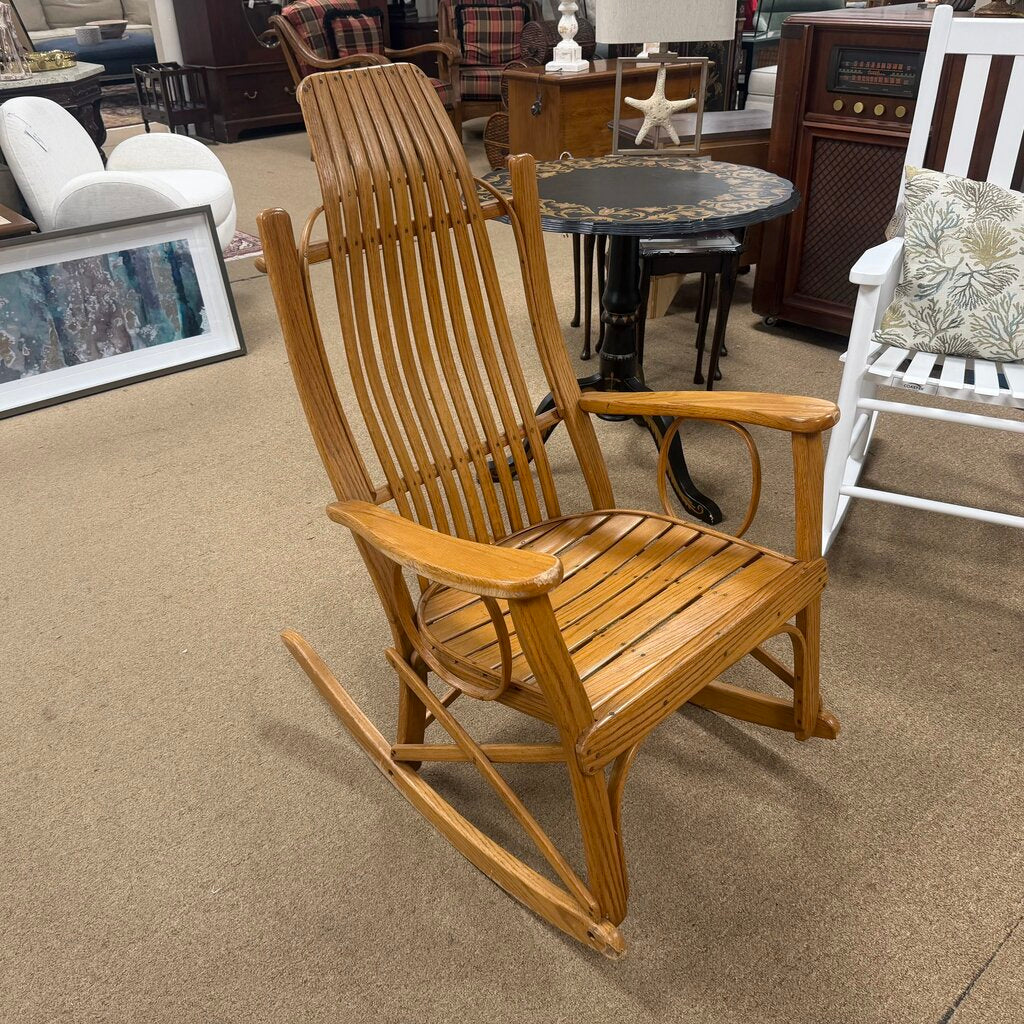 Mid Century Adirondack Bentwood Oak Rocking Chair