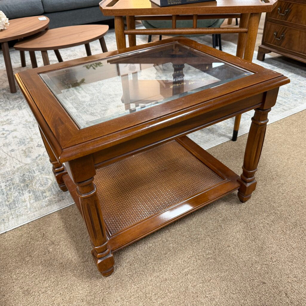 Square Side Table w/Caned Bottom