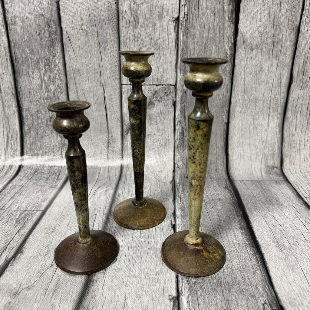 Set/3 Marbled Brass Candlesticks