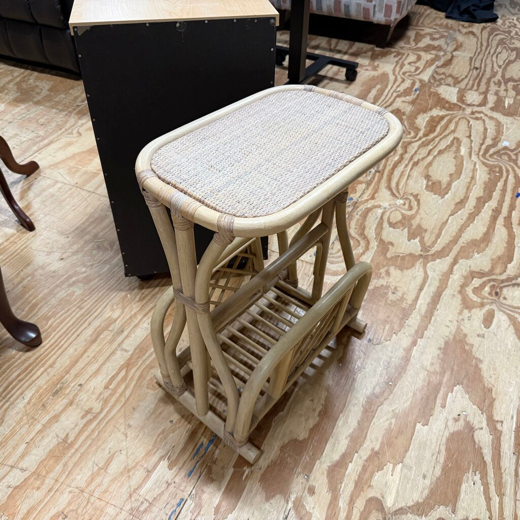Rattan Side Table w/Magazine Rack
