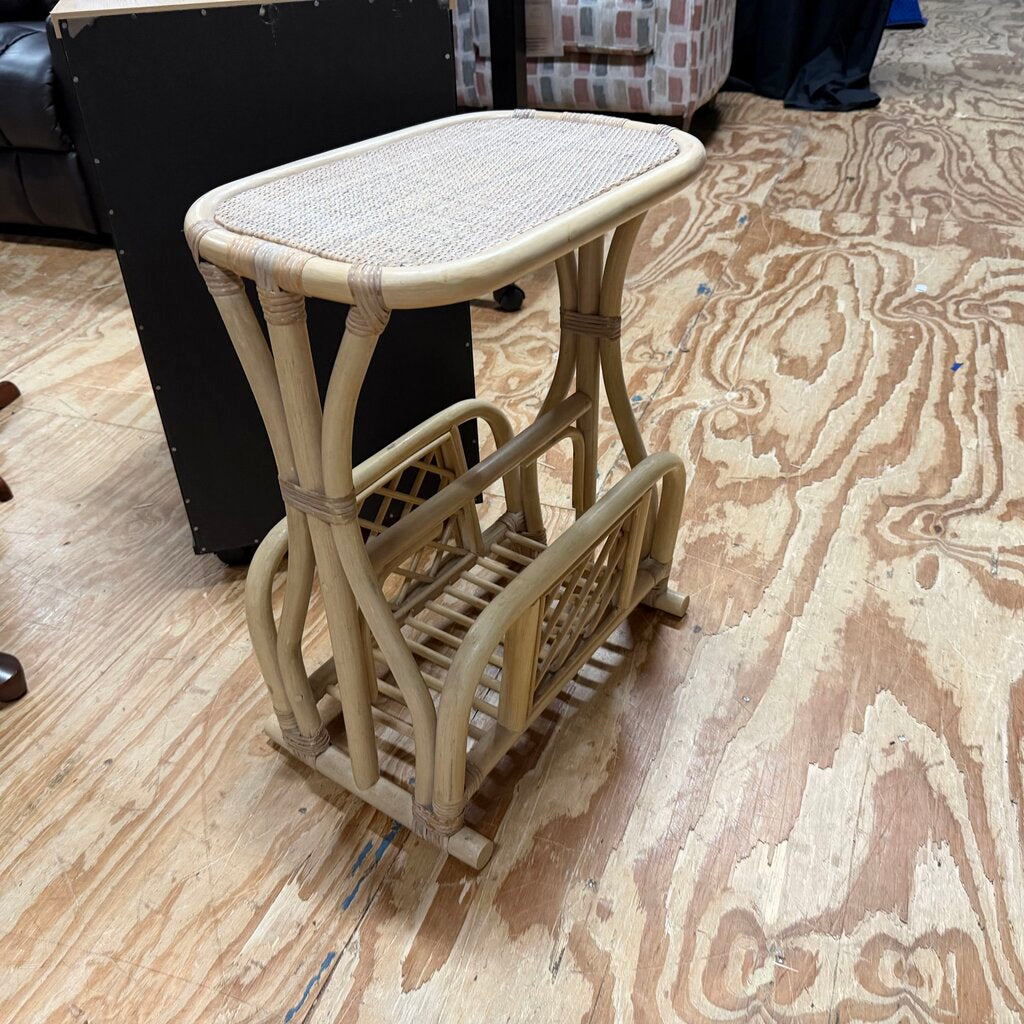 Rattan Side Table w/Magazine Rack