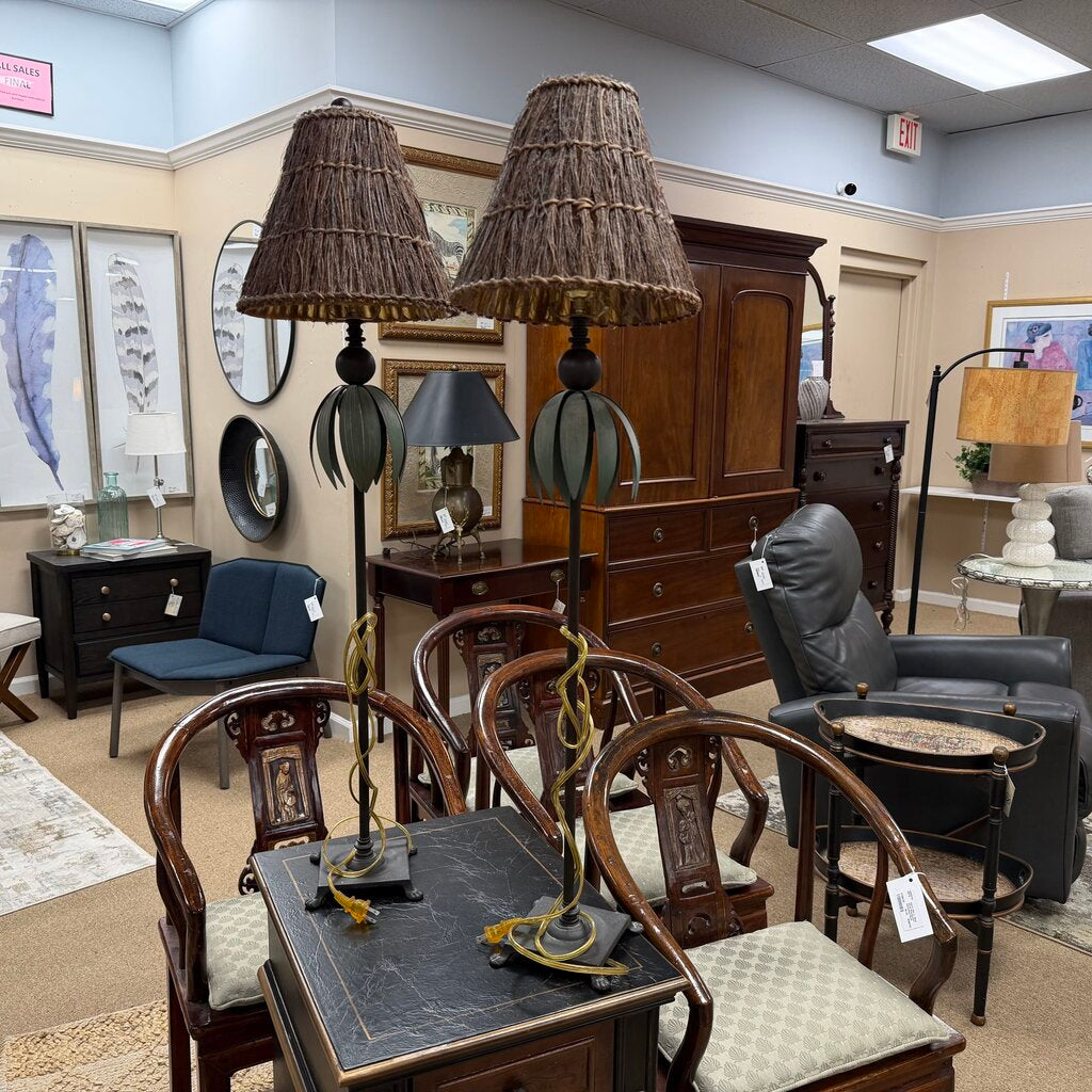 Pair Metal Palm Buffet Lamps