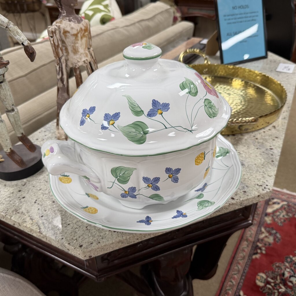 Hand Painted Covered Bowl + Platter