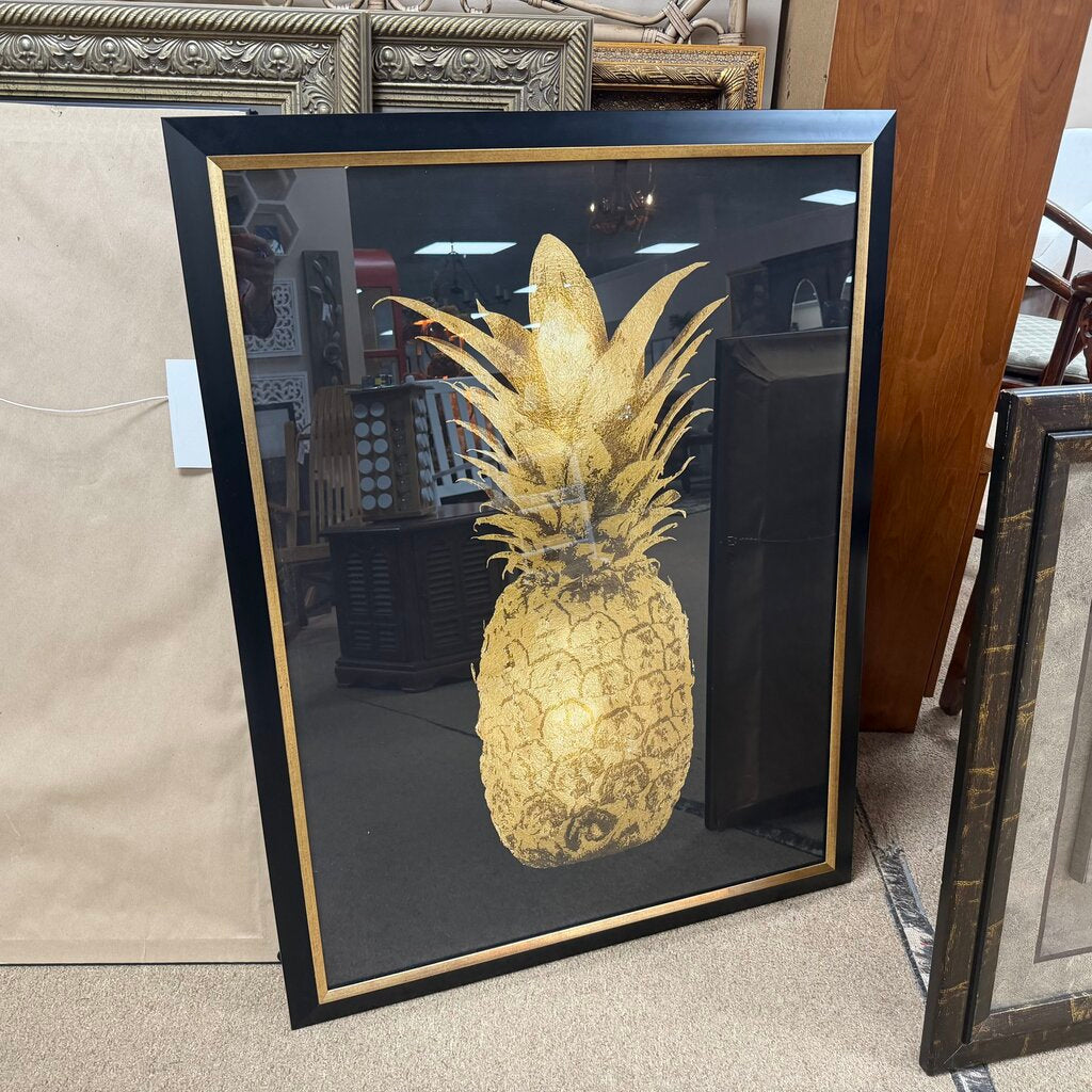 Large Framed Gold Pineapple Print