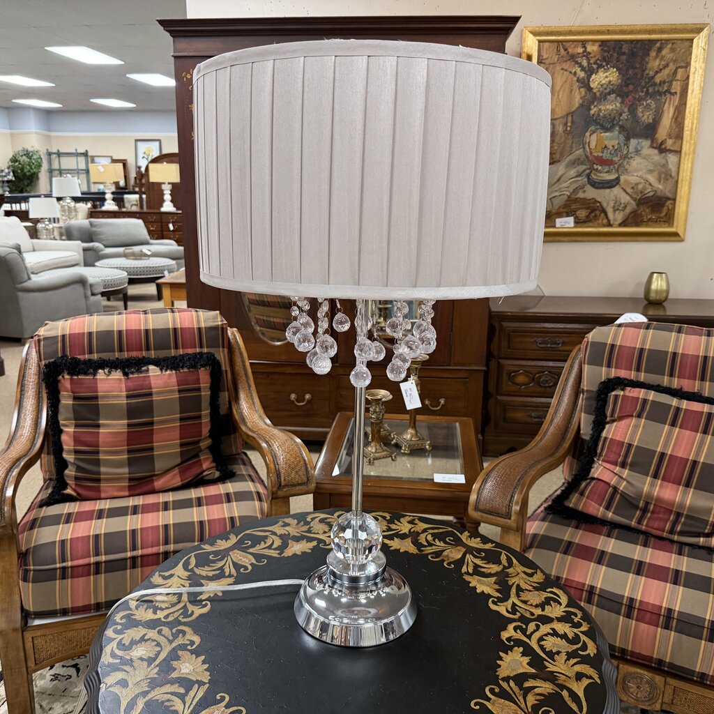 Silver Lamp w/Hanging Crystals