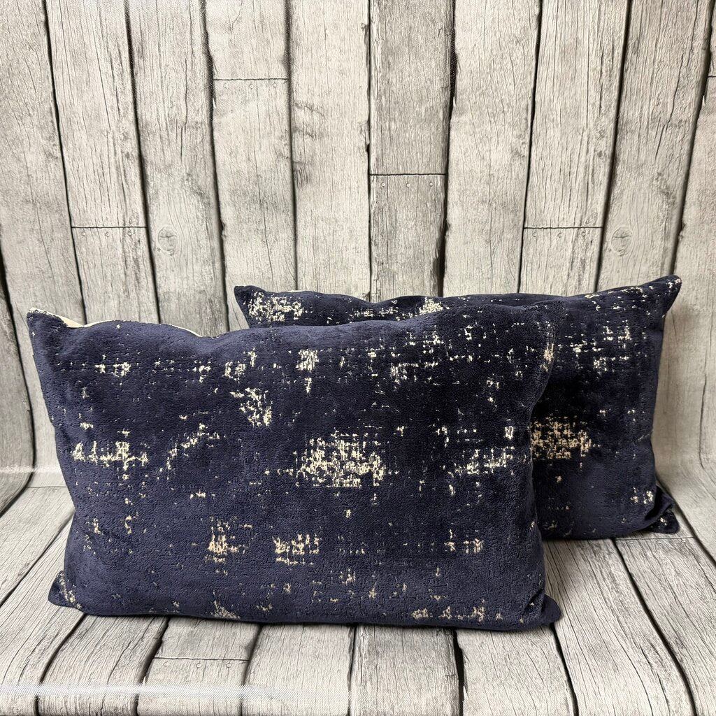 Pair Navy Velvet Distressed Down Filled Pillows