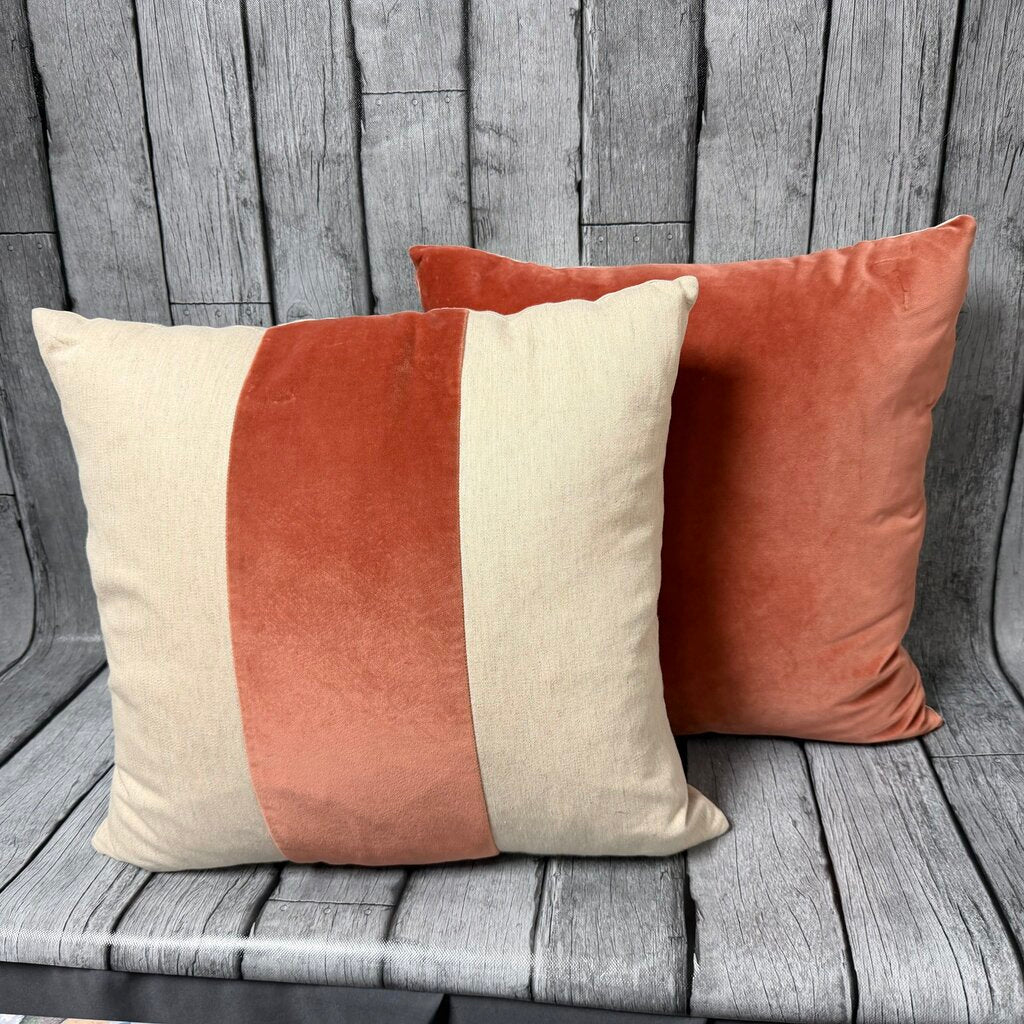Pair Down Filled Salmon Velvet Pillows