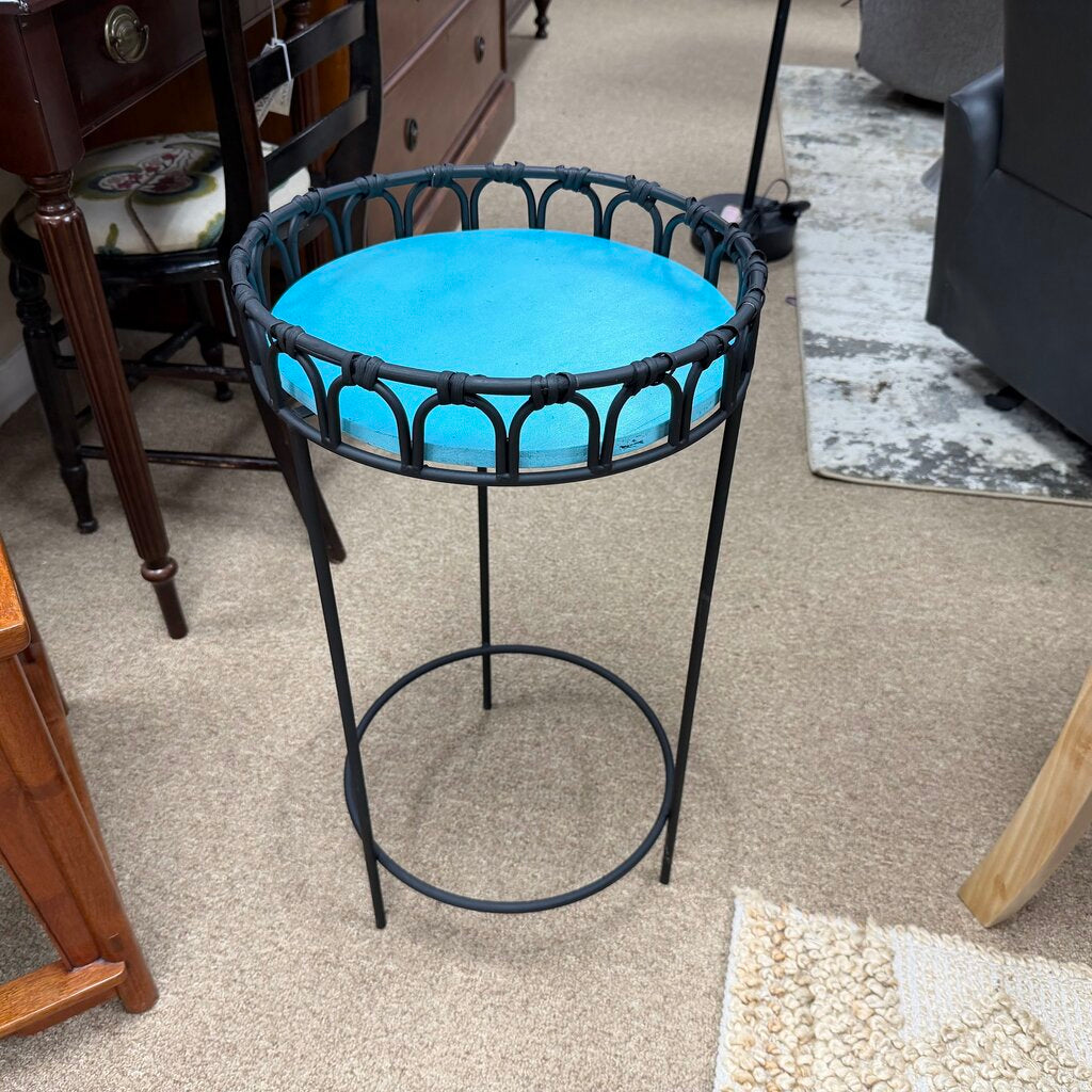 Round Metal + Wood Side Table