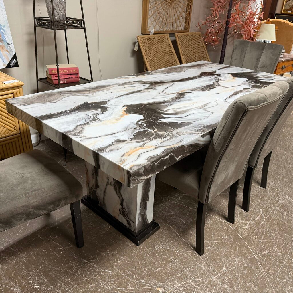 Marble Look Dining Table + 6 Chairs