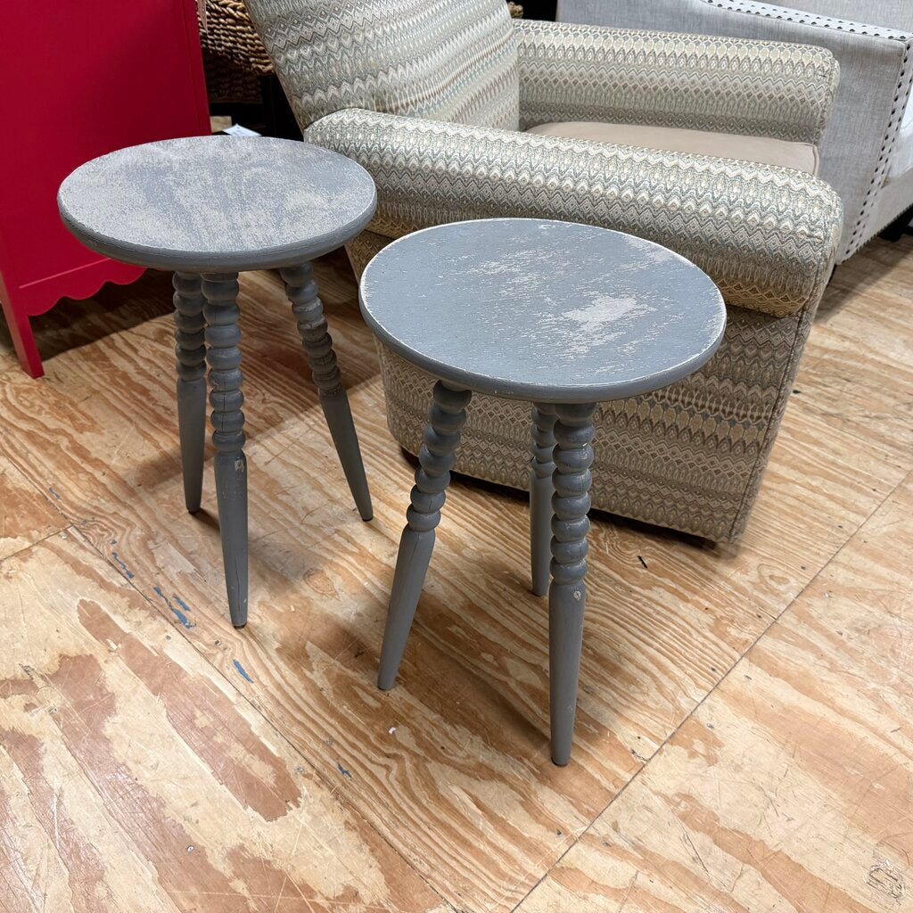 Pair Distressed Vintage 3-Leg Wood Stools