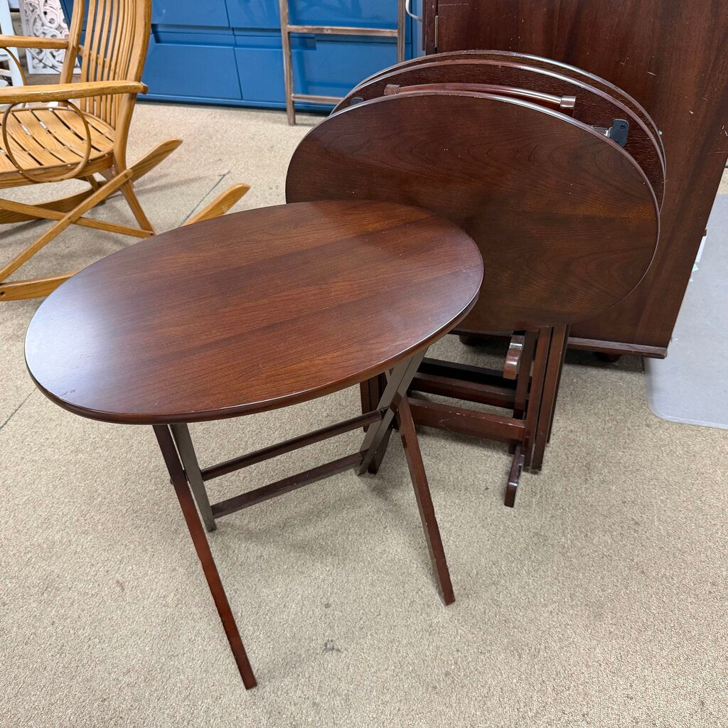 Set/4 Oval Wood TV Tray w/Stand