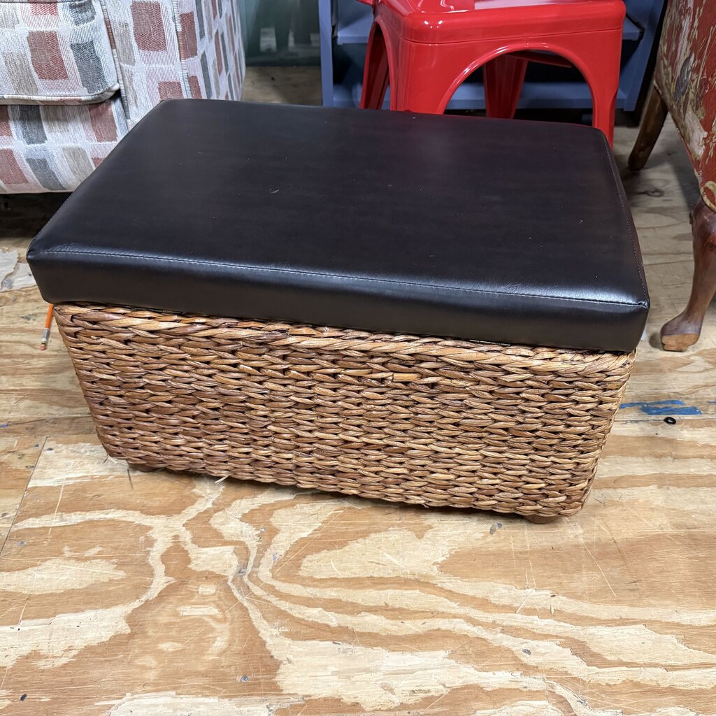 Rattan Storage Ottoman w/Hinged Lid