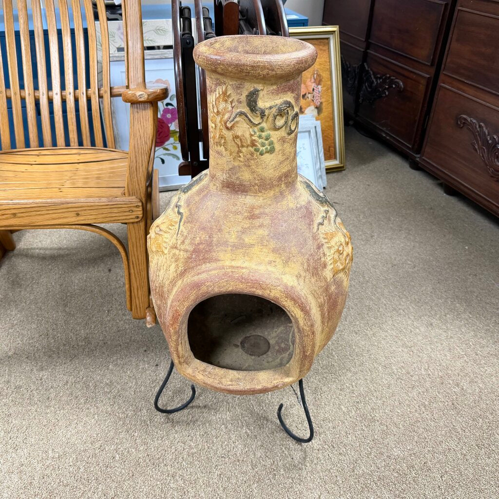 Clay Chimenea on Stand