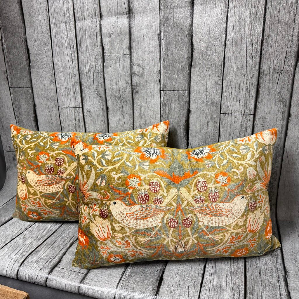 Pair Velveteen Floral Birds Pillows