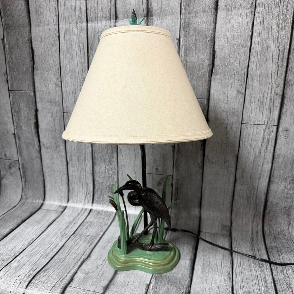 Metal Heron Lamp w/Cutout Patterned Shade