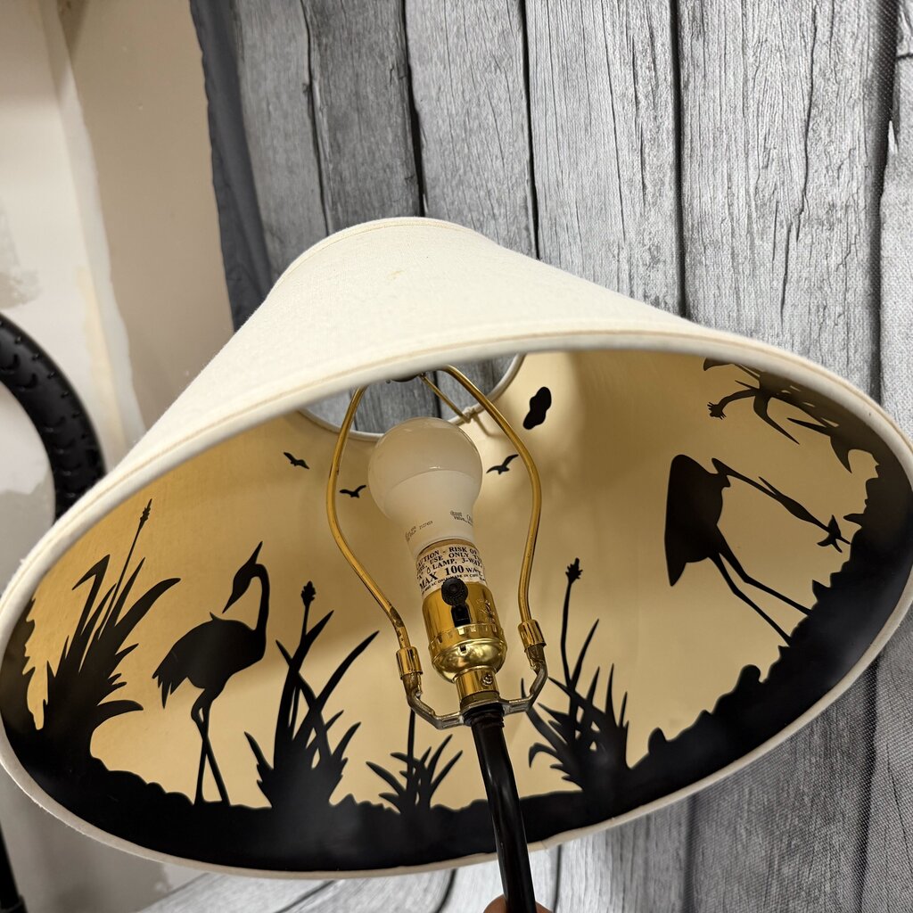 Metal Heron Lamp w/Cutout Patterned Shade