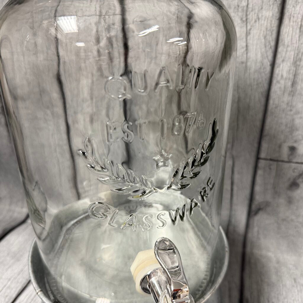 Glass Drink Dispenser on Galvanized Stand