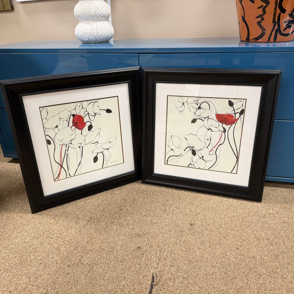 Pair Framed Floral Art