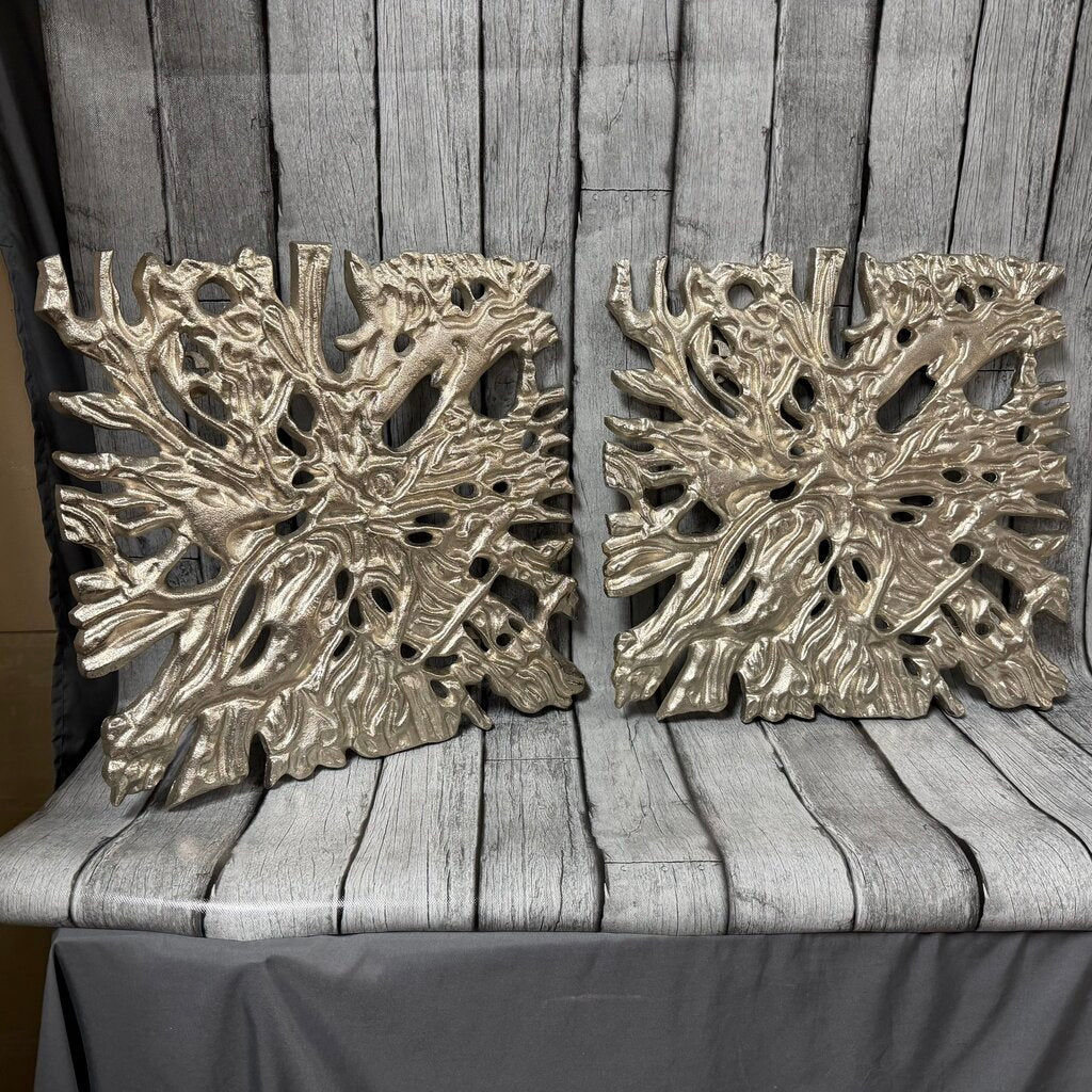 Pair Square Root Cast Metal Wall Decor