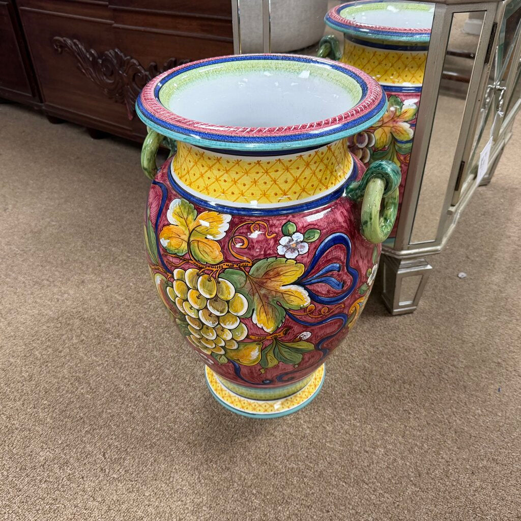 Hand‑Painted Italian Majolica-Style Vase – Floral & Fruit Motif