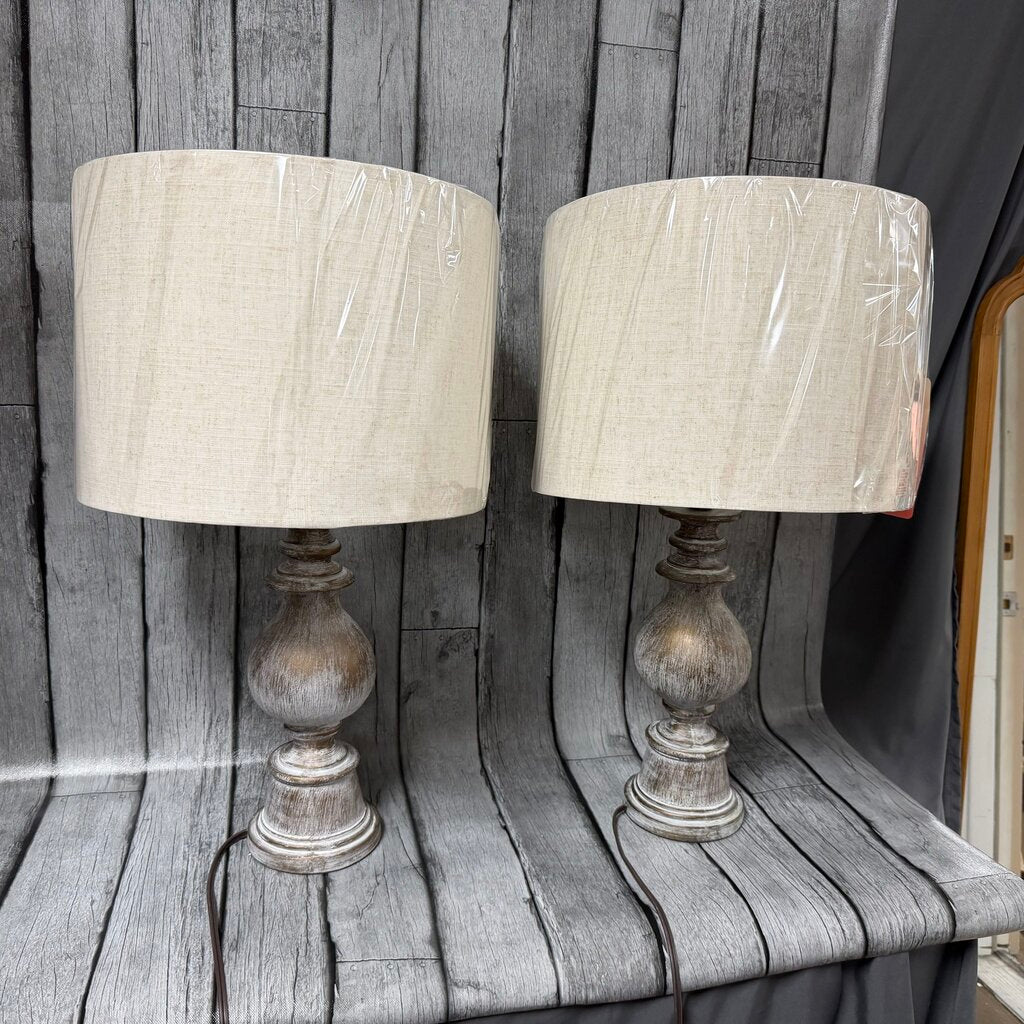*NEW* Pair Distressed Wood Lamps