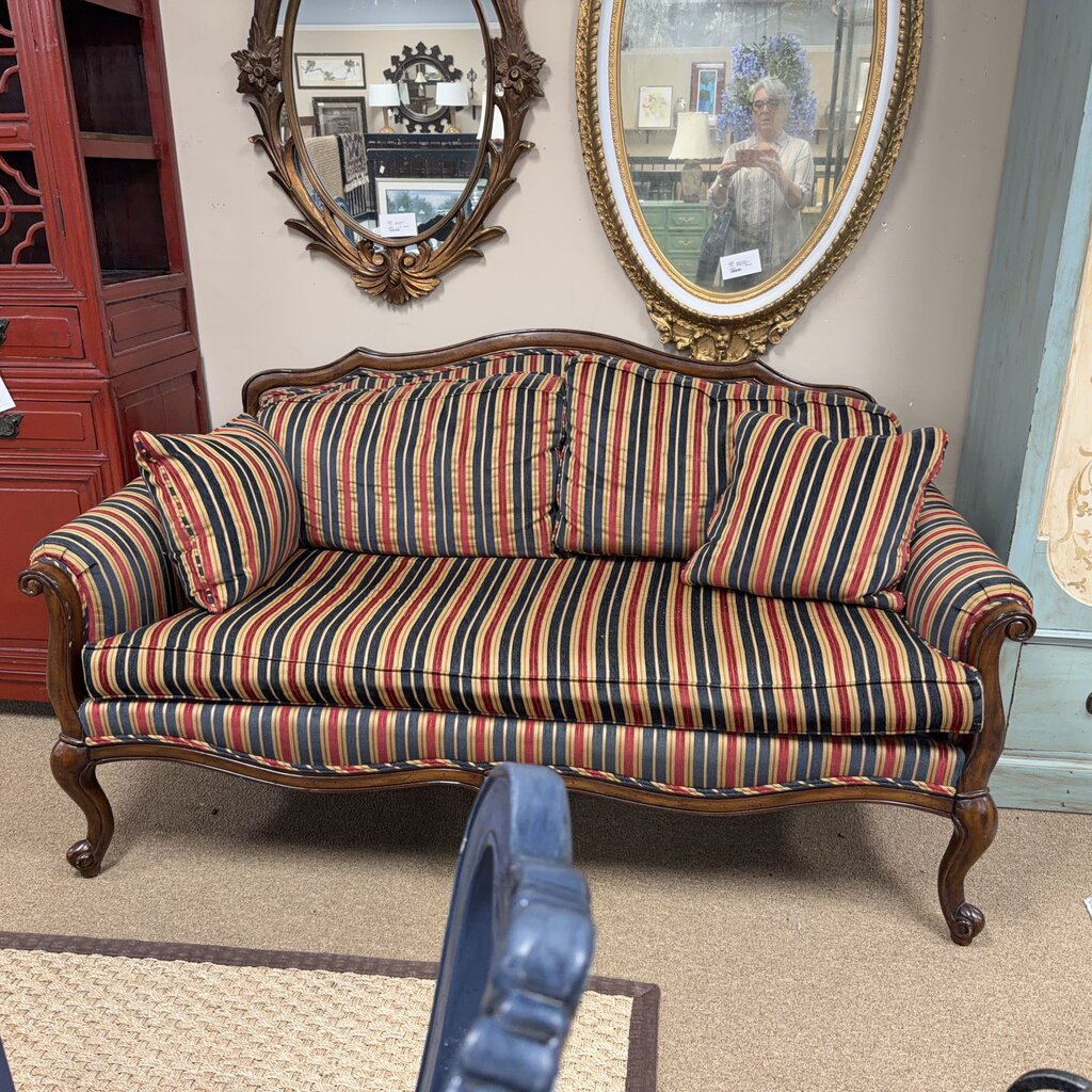Vintage French-Style Carved Wood Upholstered Sofa