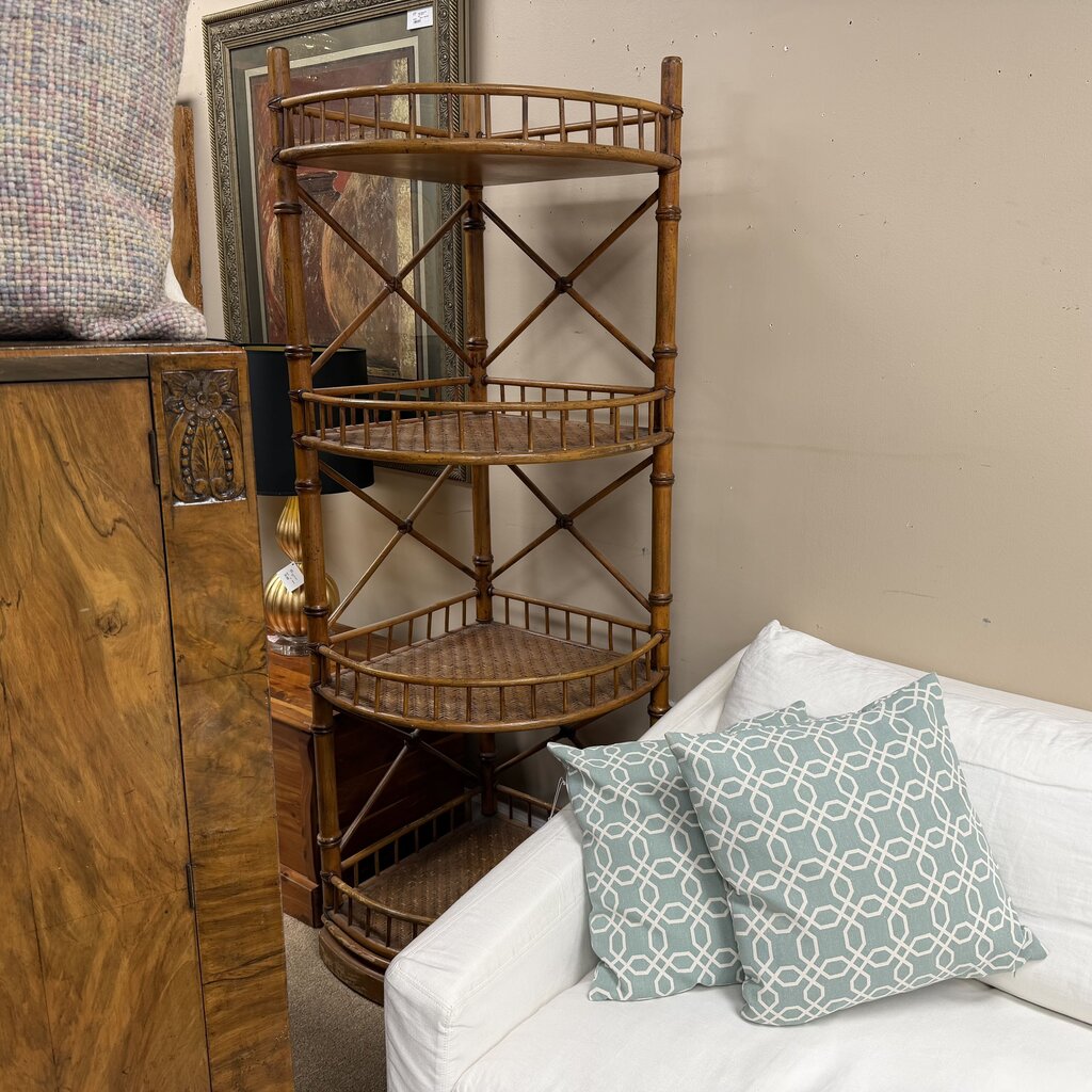 Vintage Bamboo Corner Etagere
