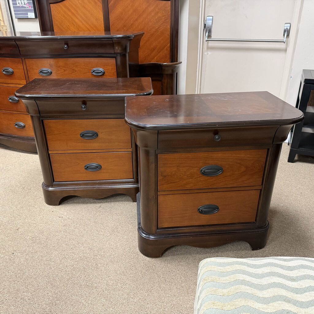 Pair Two-Tone Wood Nightstands