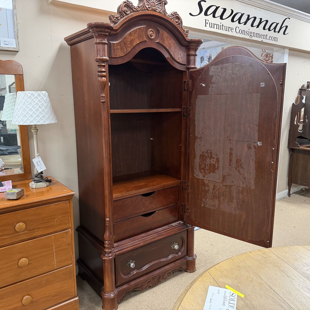 Vintage Mahogany Mirrored Armoire w/Cherry Finish