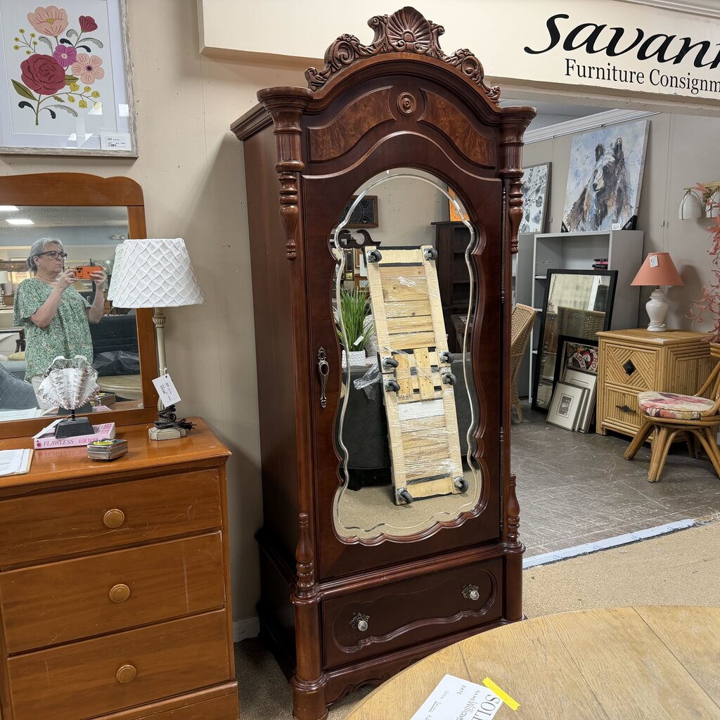 Vintage Mahogany Mirrored Armoire w/Cherry Finish