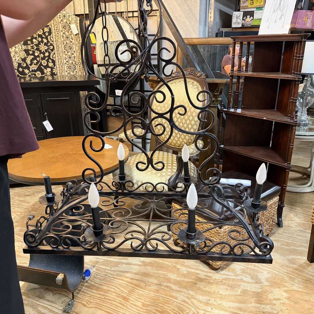 Wrought Iron Scroll Design Hanging Pot Rack + Chandelier