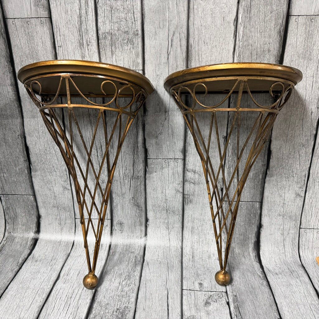 Pair Cone Shaped Metal Wall Shelves
