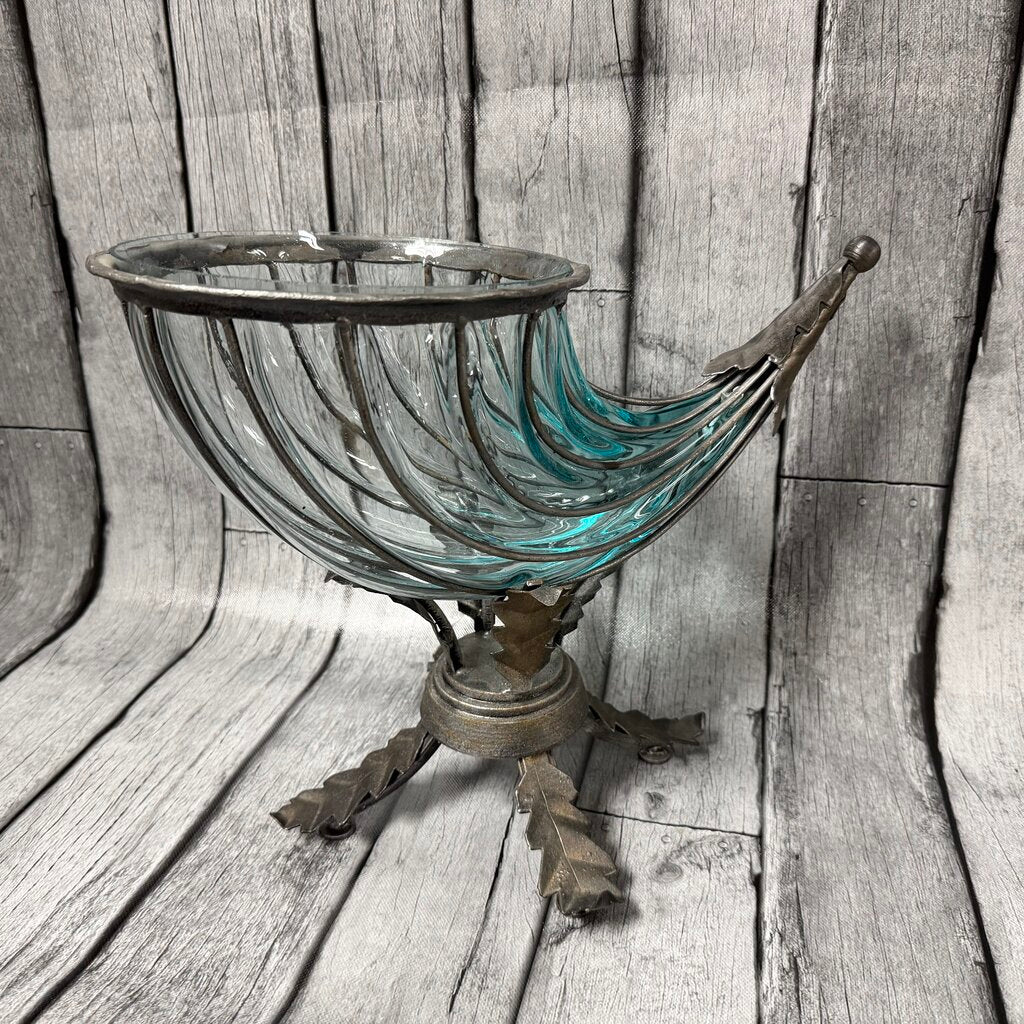 Glass + Metal Cornucopia Centerpiece Bowl