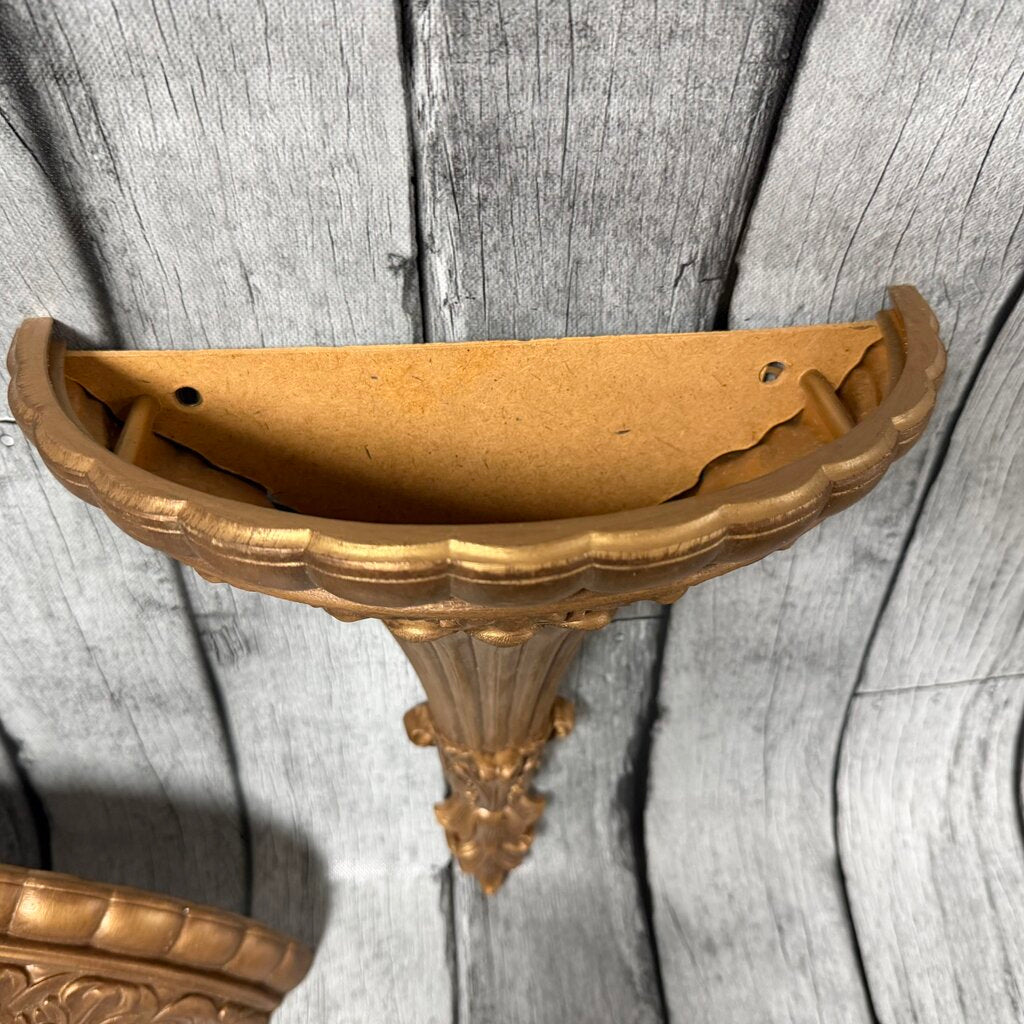 Pair Ornate Plastic Wall Vases w/Metallic Gold Finish