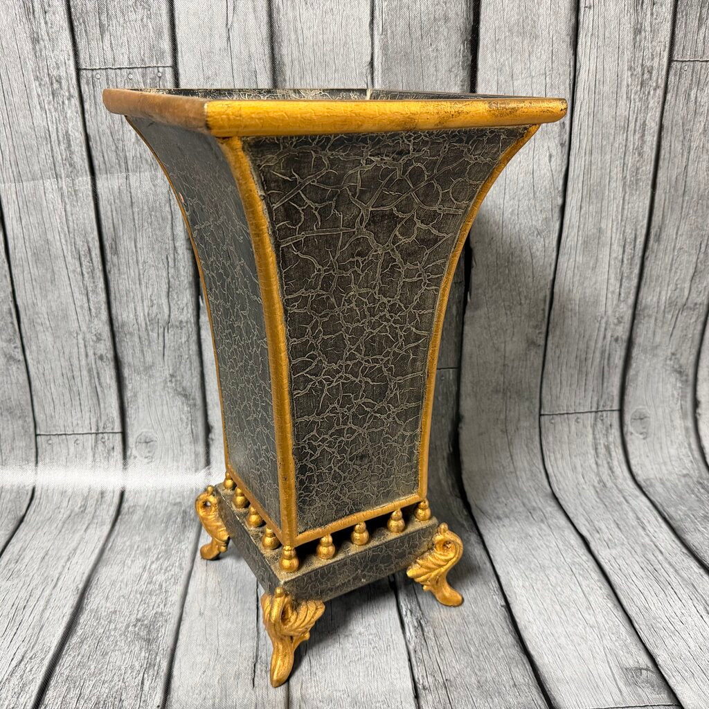 Tall Distressed Gold + Grey Vase