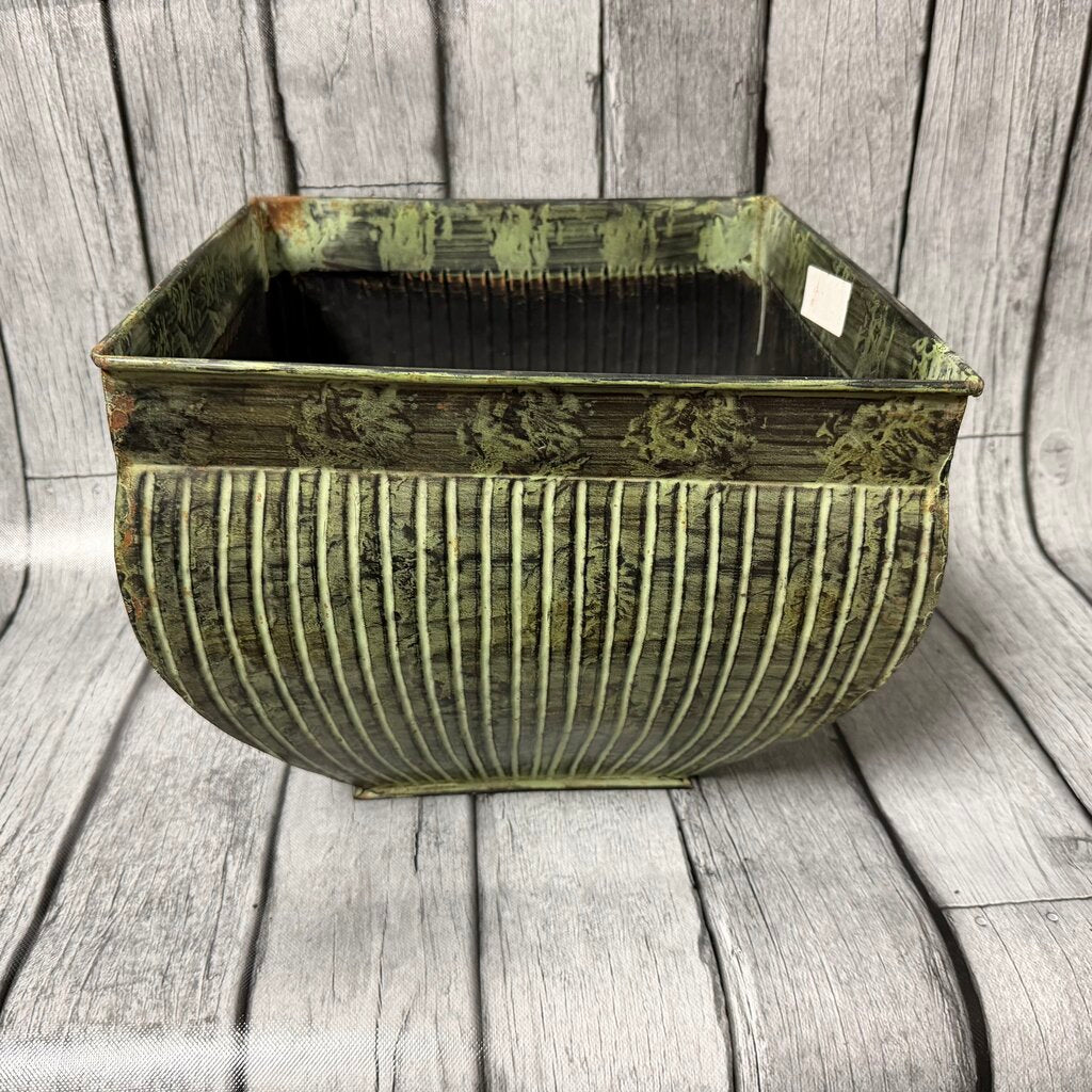 Square Green Metal Planter